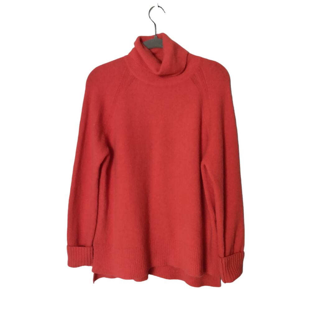 J Crew Womens Sz S Orange Red Alpaca Merino Blend Cozy Turtle Neck Sweater Soft